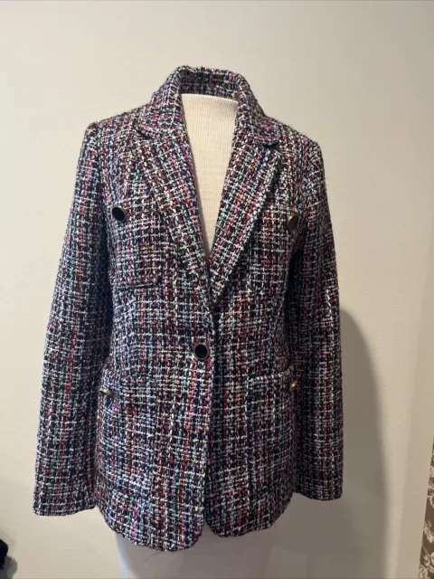 Halogen Multicolored Tweed Blazer Jacket Sz M Textured Boucle 6-8 One Button EUC