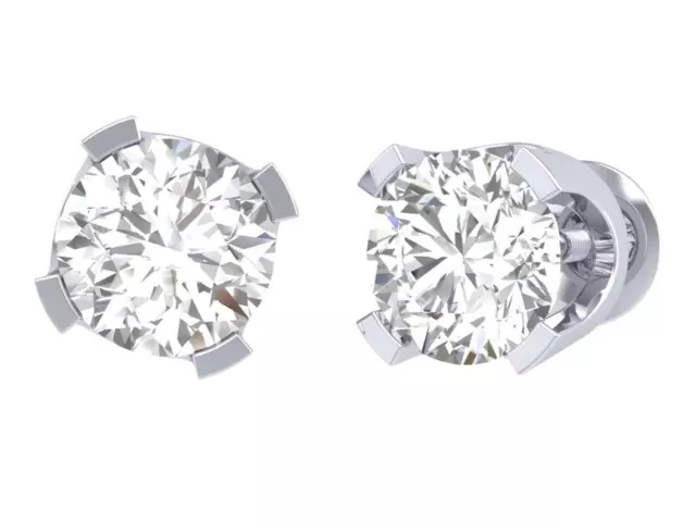 0.40 Ct Genuine Diamond Solitaire Studs Earrings Prong Set 14K Solid White Gold