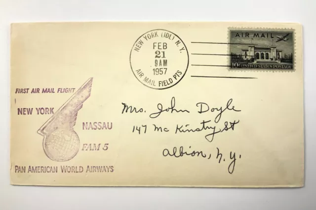 1957 US Event Covers First Air Mail Flight New York To Nassau Pan American 135C