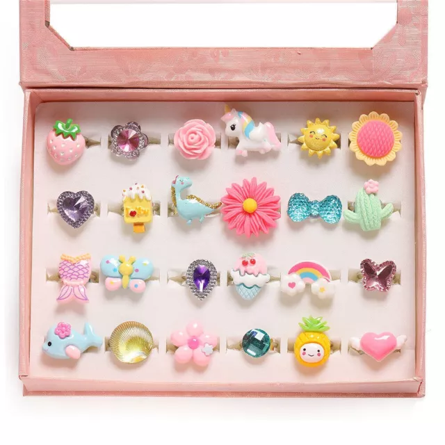 24pcs Kids Girls Rings Toy Cute Charm Jewelry Rings Set Princess Jewellery Gift-