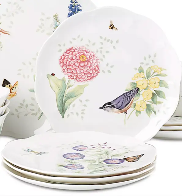 Lenox Butterfly Meadow Flutter Accent Salad Plate Porcelain Floral Birds 9In New