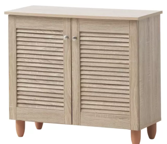 Shoe Storage Cabinet 2 Slatted Doors Rack Cupboard Stand Drawer Unit Footwear