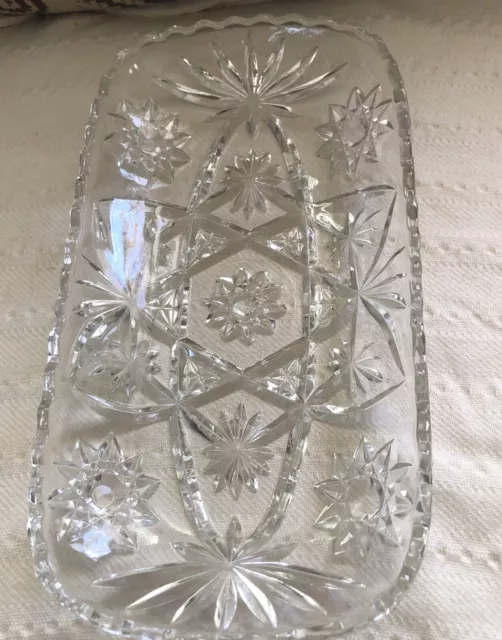 EAPG Early American Prescut STAR OF DAVID Glass Oblong  Serving Tray 12”x6 1/2”