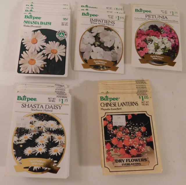 Vintage 1989 Burpee Flower Seed Packets Petunia Daisy Impatiens Chinese Lanterns