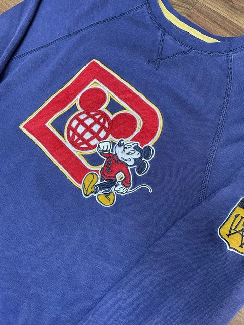 Disney Mickey Mouse Sweater Jumper Navy Blue Embroidered Cartoon Pullover M VGC 8