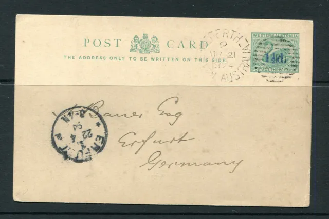 Western Australia 1894 11/2D Opt Lettercard With Perth Duplex To Germany.