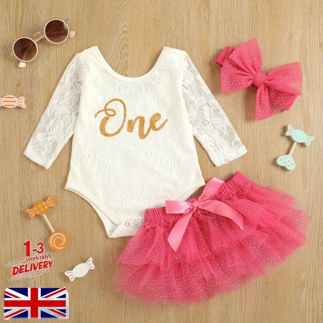 Baby Girls First 1st Birthday Outfit Tutu Skirt Dress +Headband Cake Smash Party