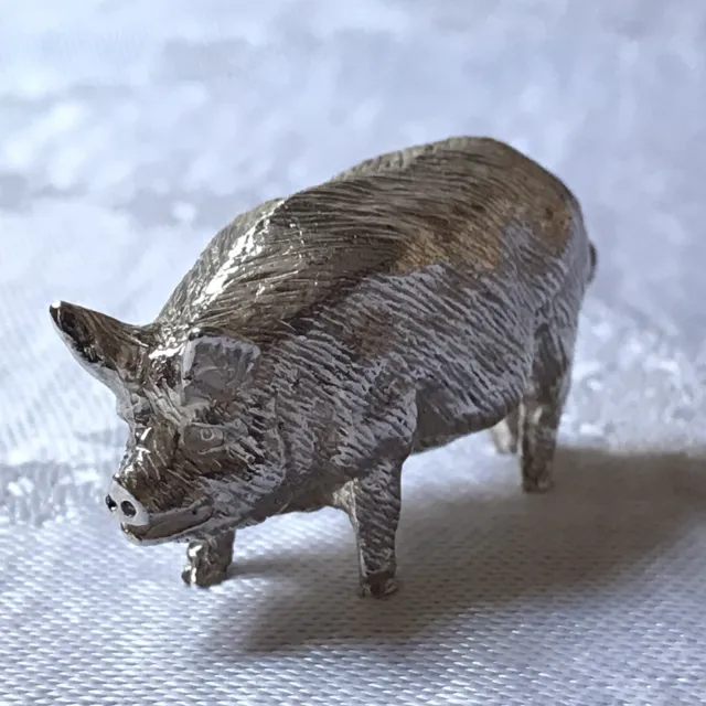 1995 Solid Silver Miniature Pig Figurine by SJ & JM, London Weight 66.58g