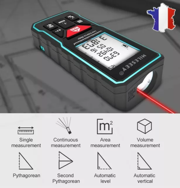 Télémètre Laser Numérique 60M, atolla Metre Laser avec 2 Niveaux à