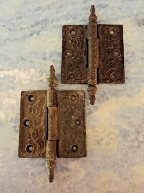 Antique Pair Of Decorative Cast Iron Door Hinges