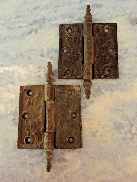 Antique Pair Of Decorative Cast Iron Door Hinges