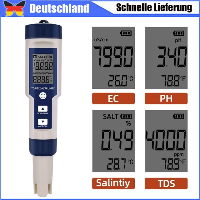5 IN 1 Digital Wasser Qualität Tester Stift Ec Ph Salzgehalt Temp Meter / Finder