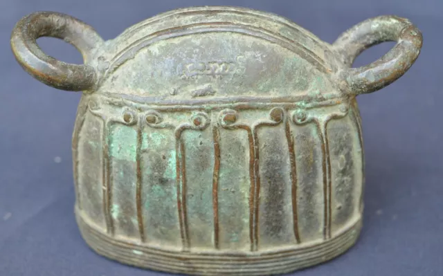 Antique Burmese Bronze Cattle Water Buffalo Mandalay Bell With Script Myanmar