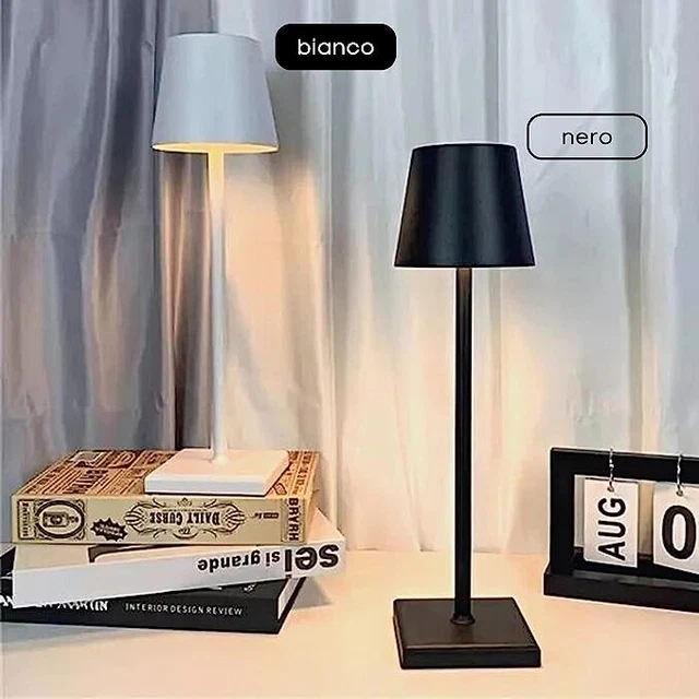 Lampada Da Tavolo Led Ricaricabile Simile Poldina Touch Dimmer Bianca Nera