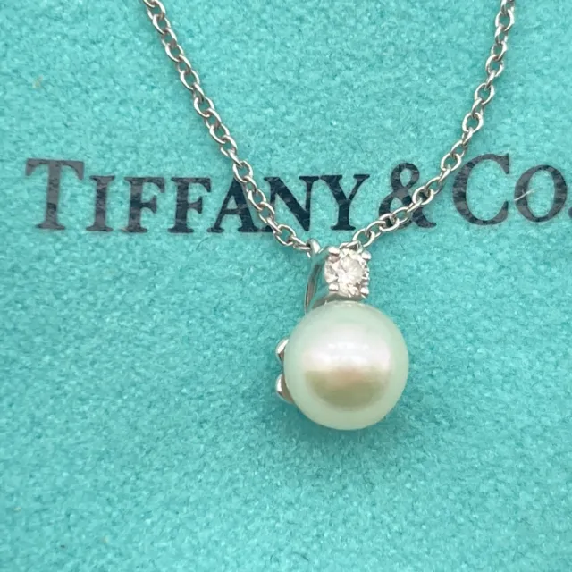 Tiffany & Co.  Pearl Diamond Necklace  16" White Gold K18 750 2.3g