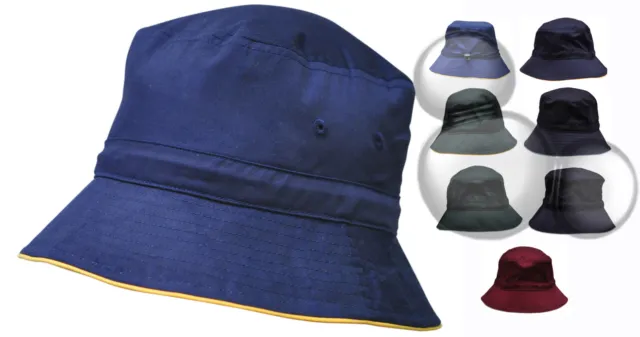 Bucket Hat Contrast Trim Kids & Adults Adjustable Toggle School Cap