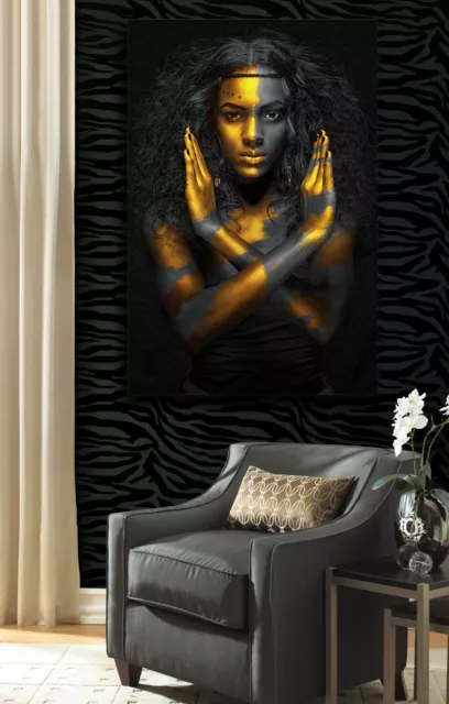 African Black Woman Model Egyptian Queen Golden Hot Canvas Print Modern Wall Art