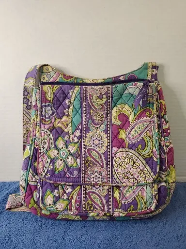 Vera Bradley Cross Body Messenger Bag Adjustable Strap Purple Blue Green Floral