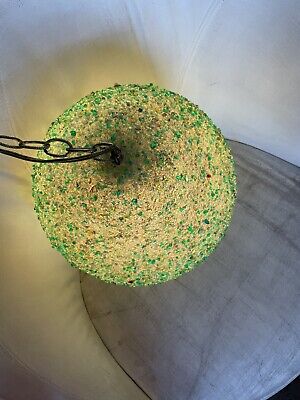 Vtg Rare Green/Teal Popcorn Spaghetti Swag Lamp Hanging Light 11” Spun Lucite