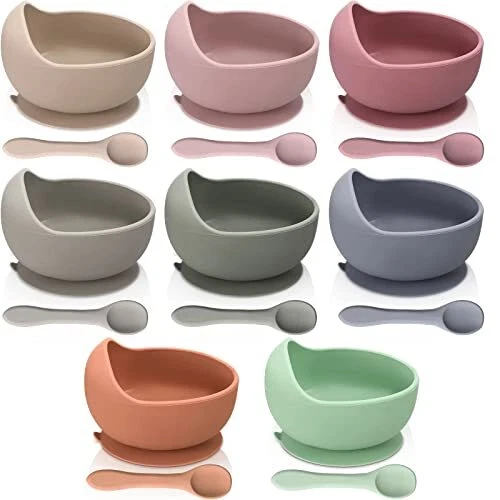 8 Pack Silicone Suction Bowl and Spoon Set BPA Free Baby Bowl Unbreakable