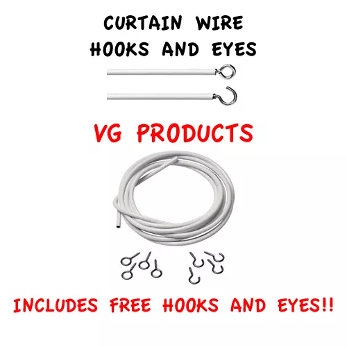 White Net Curtain Window Voile Wire Cord Cable Hooks Eyes Fittings