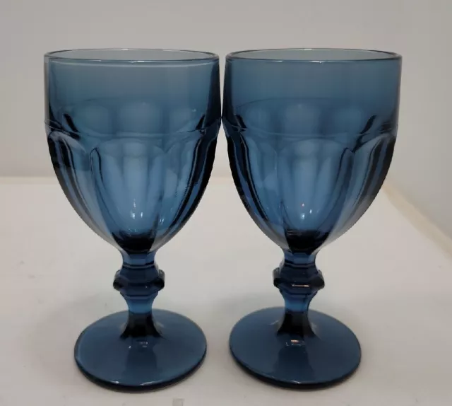 Set of 2 Vtg Libbey Duratuff Dusky Blue Gibraltar Water Ice Tea Goblets 6 3/4"