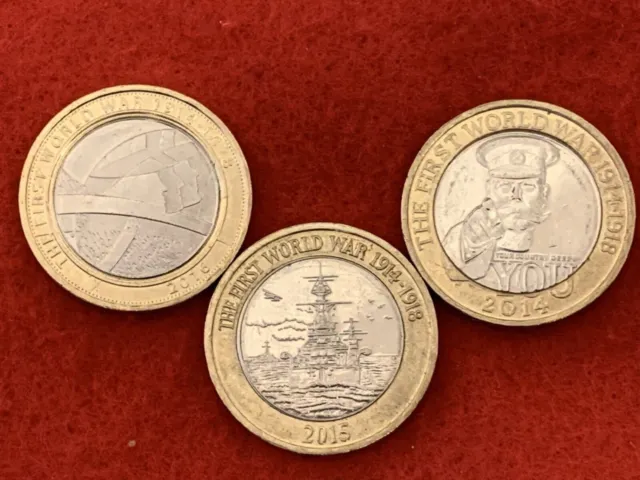 £ 2 Münzen Erster Weltkrieg Erster Satz 3 Umlaufmünzen 1. Weltkrieg