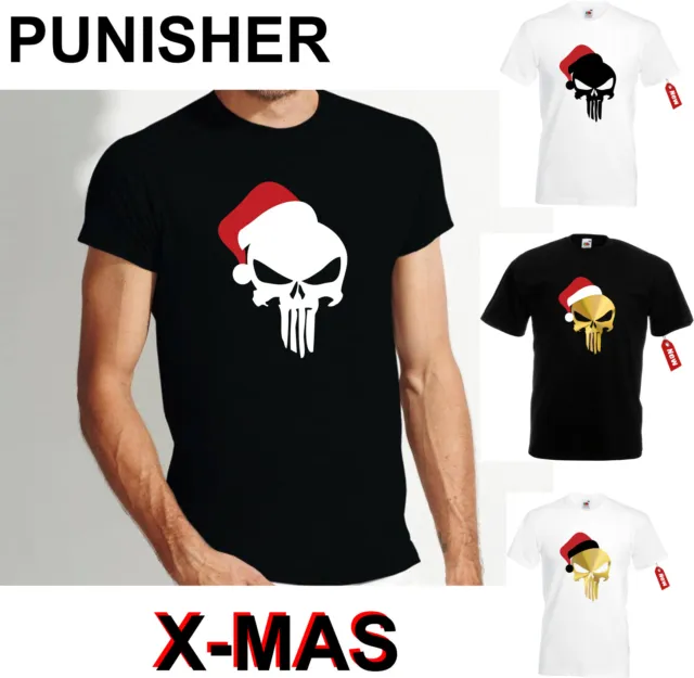 The Punisher T-Shirt Skull Totenkopf Weihnachten mit Mütze Herren bis 5 XL - TOP