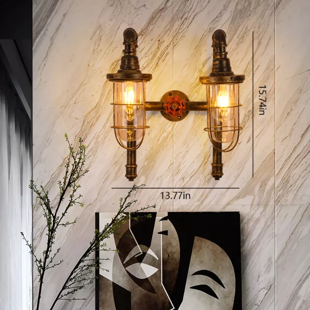 Lámpara de pared vintage tubería de agua lámpara de pared vidrio pantalla de pared aplante luz