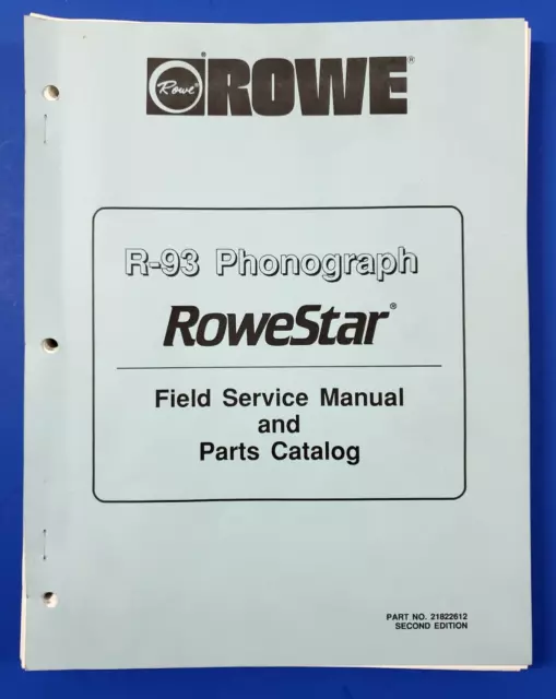 Rowe R-93 Rowestar Field Service Manual Parts Catalog 1983 Phonograph Jukebox