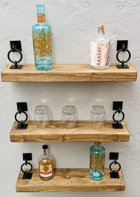 Rustic Floating Shelves Wooden Shelf Chunky Handmade Bespoke Wood with brackets