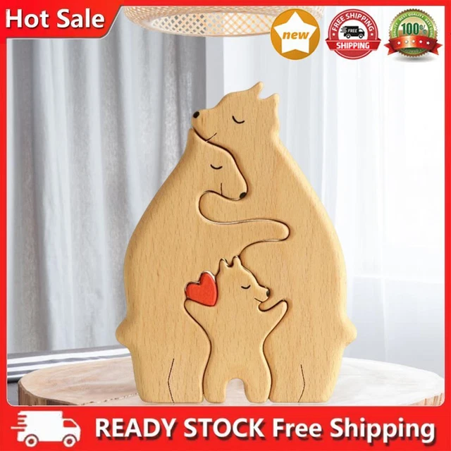Wooden Family Jigsaw Puzzle Bear Decorative Bear Wooden Art Sculpture (C)
