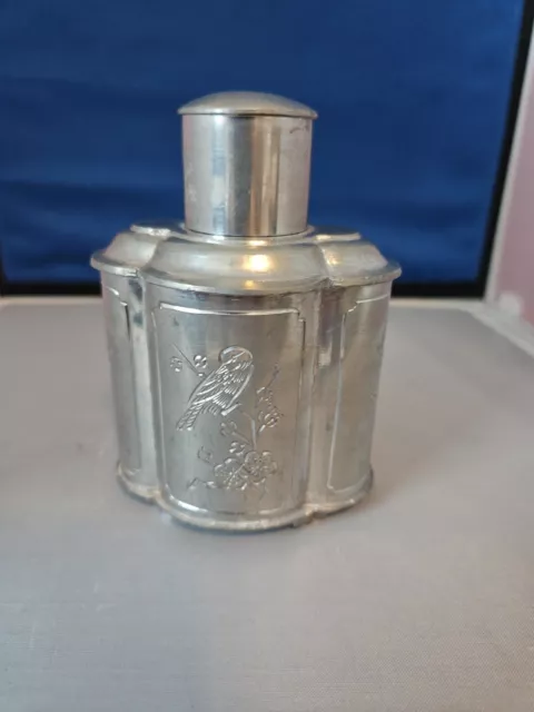 Vintage Chinese Paktong Pewter Tea Caddy/Jar/Flask Engraved Excellent Condition