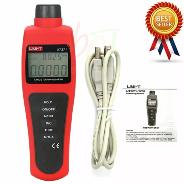 UNI-T UT371 Digital Tacho Meter 10 to 99999 RPM Non-Contact Tachometer Data H