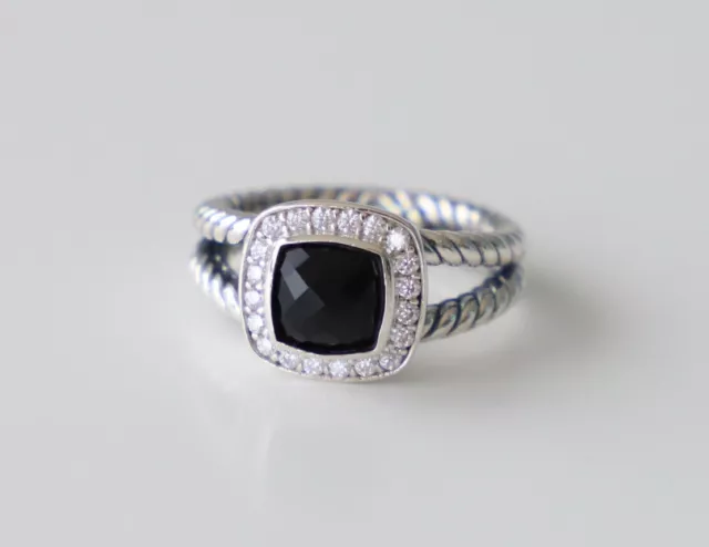 David Yurman Sterling Silver 7mm Albion Black Onyx with Diamonds Ring size 7.5