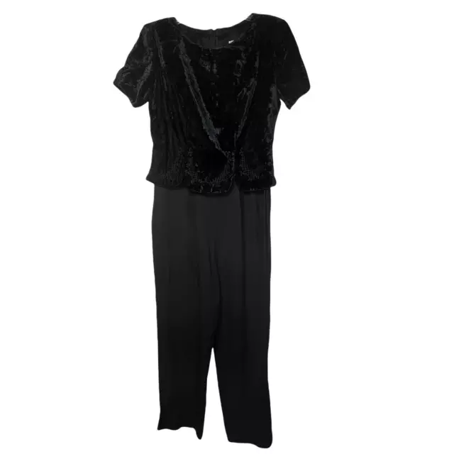 K Studio Womens Crushed Velour Black Jumpsuit Size Medium