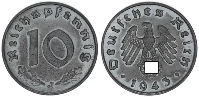 Drittes Reich 10 Pfennig 1943 J seltenes Jahr/ Münzzeichen vz+  108173