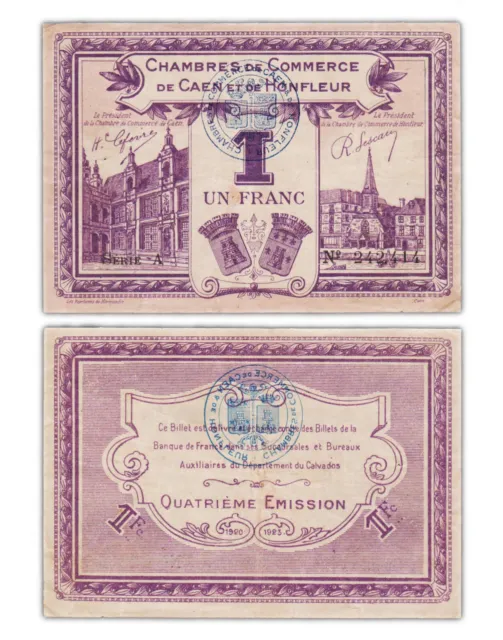 1 FRANC 1920 CAEN HONFLEUR / FRANCE - Billet de nécessité chambre de commerce