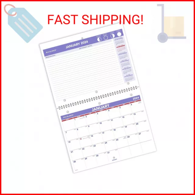 AT-A-GLANCE 2024 Wall & Desk Calendar, 8-1/2" x 11", Small, Unruled Blocks, Spir