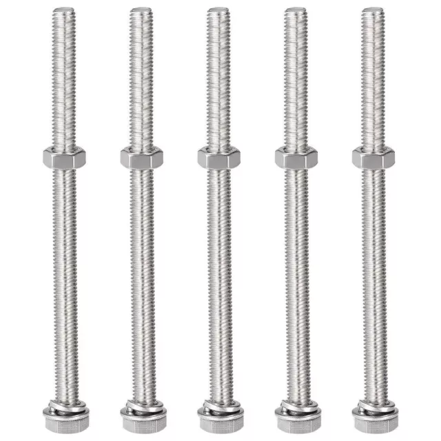 5pcs Stainless Steel Fully Thread Hexagon Bolts Hex Head Screws Bolts