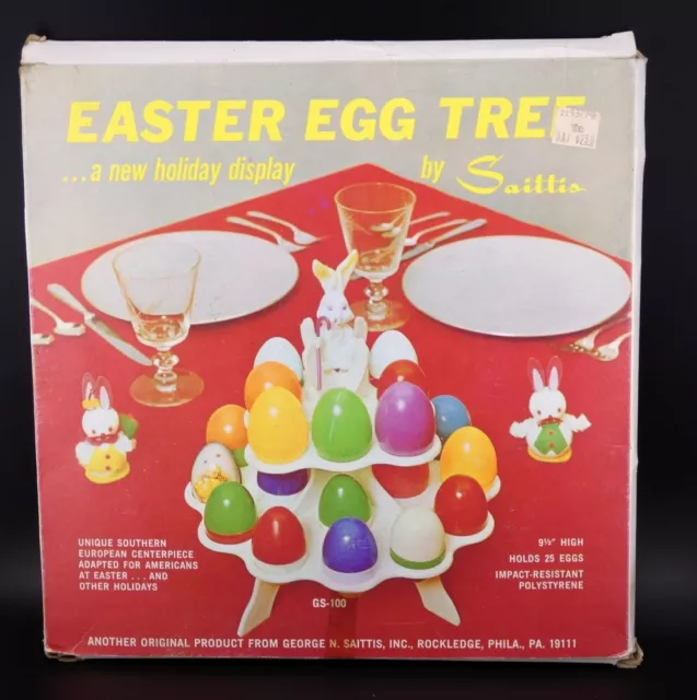 Vintage Easter Egg Tree Holiday Plastic Display Saittis 9 1/2" with Original Box