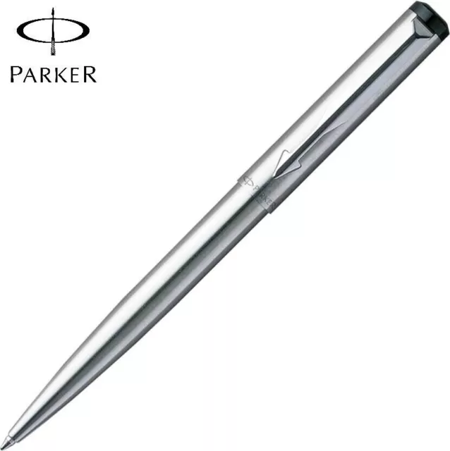 Parker Vector Stainless Steel SS Chrome Trim CT Ball Point Pen BP New Blue Ink