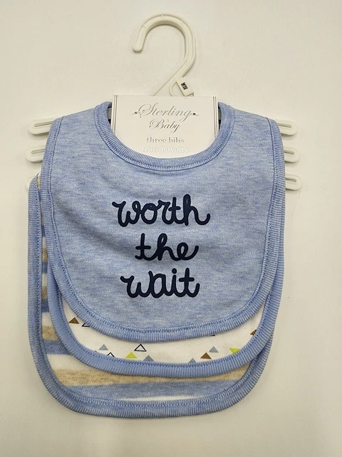 Sterling Baby Baby Boy 100% Cotton Multicolor Bibs Set of 3 NWT