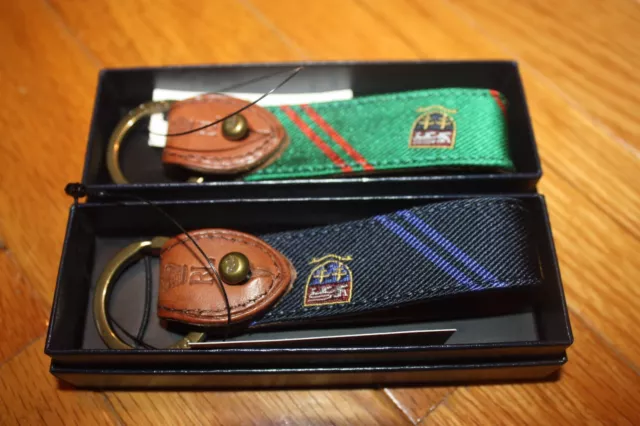 Brand New w/ Gift Box POLO Ralph Lauren Silk-Tie Key Fob Leather & Brass