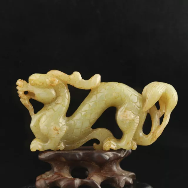 China old natural hetian jade hand-carved statue dragon pendant d12