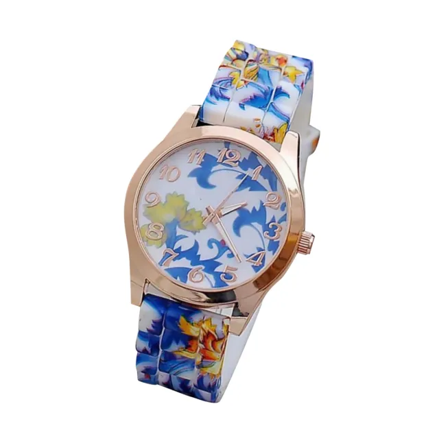 Women's Watch Silicone Printed Flower Quartz Analog Wrist Watches For Girl Lady