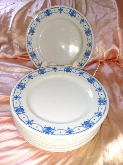 Syracuse Blue Adam 1926 Railroad Restaurant Ware 9 3/4" Dinner Plates (8)