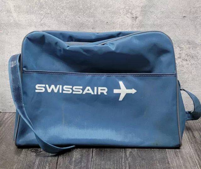 Vintage Swissair Blue Nylon Overnight Bag With Shoulder Strap