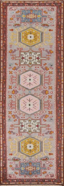 Runner Rug 3x10 ft. Geometric Floral Heriz Serapi Oriental Hand-Knotted Wool Rug