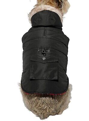 Frisco Black Cinching Insulated Dog Parka, Faux Fur trim hood PICK sz. XL or 2XL